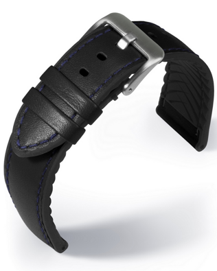 EUTec- Waterproof - black / blue - leather/rubber strap