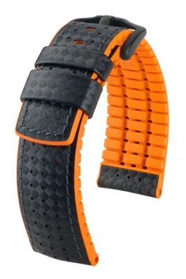 Hirsch Ayrton - black / orange - rubber /  leather strap