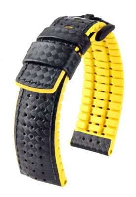 Hirsch Ayrton - black / yellow - rubber / leather strap