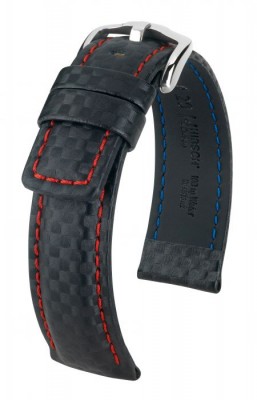 Hirsch Carbon - black / red - rubber / leather strap