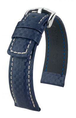 Hirsch Carbon - blue - rubber / leather strap