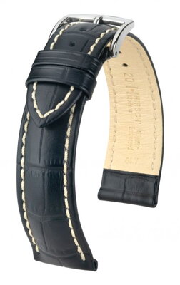 Hirsch Modena - black - white stitching - leather strap