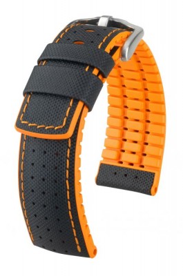 Hirsch Robby - black - orange - rubber / leather strap