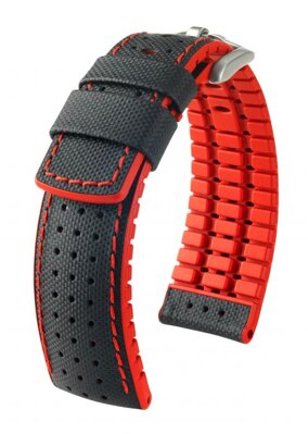 Hirsch Robby - black - red - rubber / leather strap
