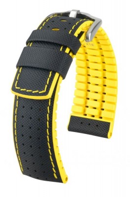 Hirsch Robby - black - yellow - rubber / leather strap