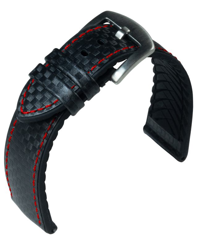EUTec- Carbon - black / red - leather/rubber strap