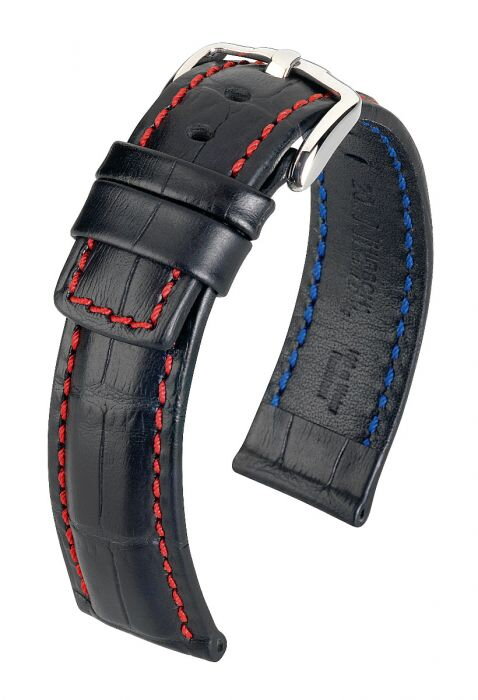 Hirsch Grand Duke - black / red - leather strap
