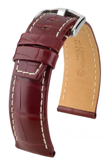 Hirsch Tritone - burgundy - white stitching - leather strap Hirsch Tritone - burgundy - white stitching - leather strap