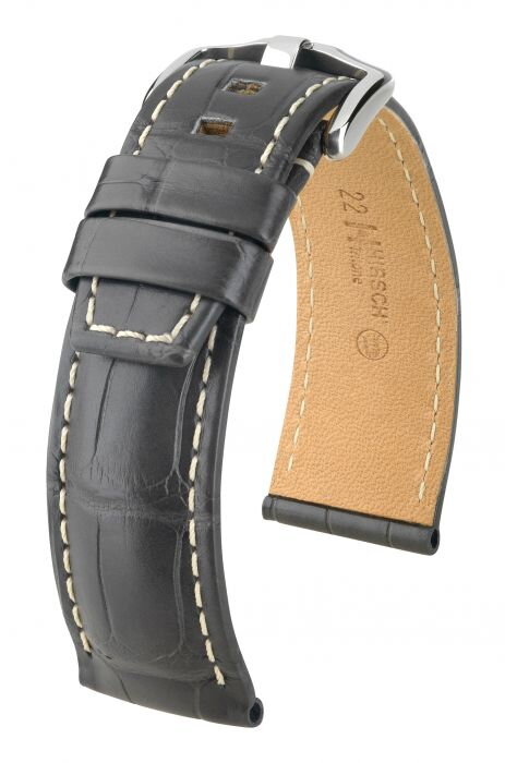 Hirsch Tritone - grey - white stitching - leather strap Hirsch Tritone - grey - white stitching - leather strap