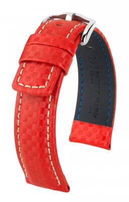 Hirsch Carbon - red / white - rubber / leather strap